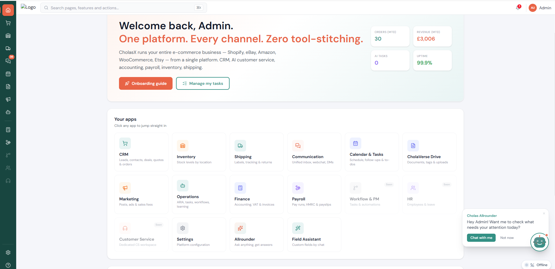 Dashboard & sales screen in CholaVerse