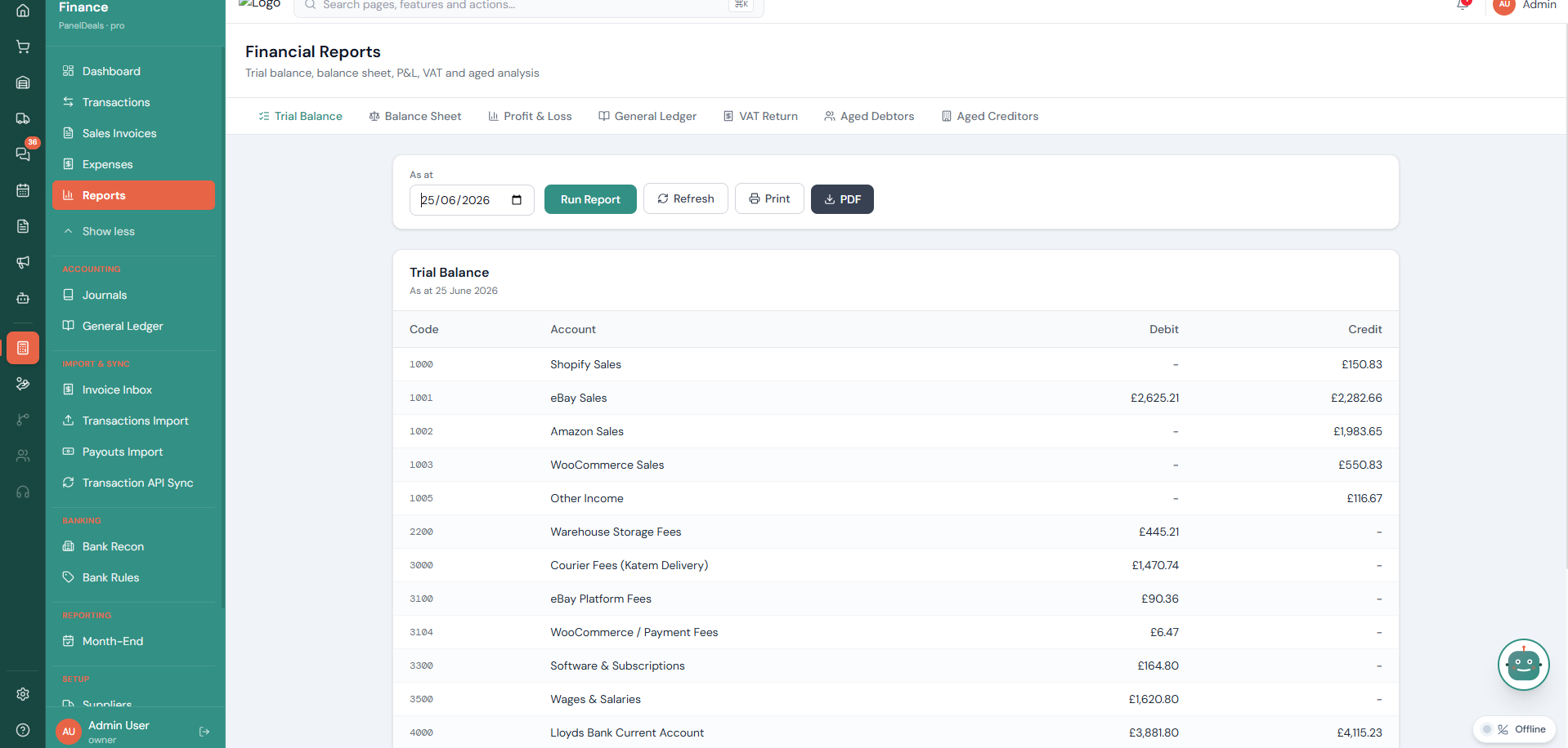 Finance & accounting screen in CholaVerse