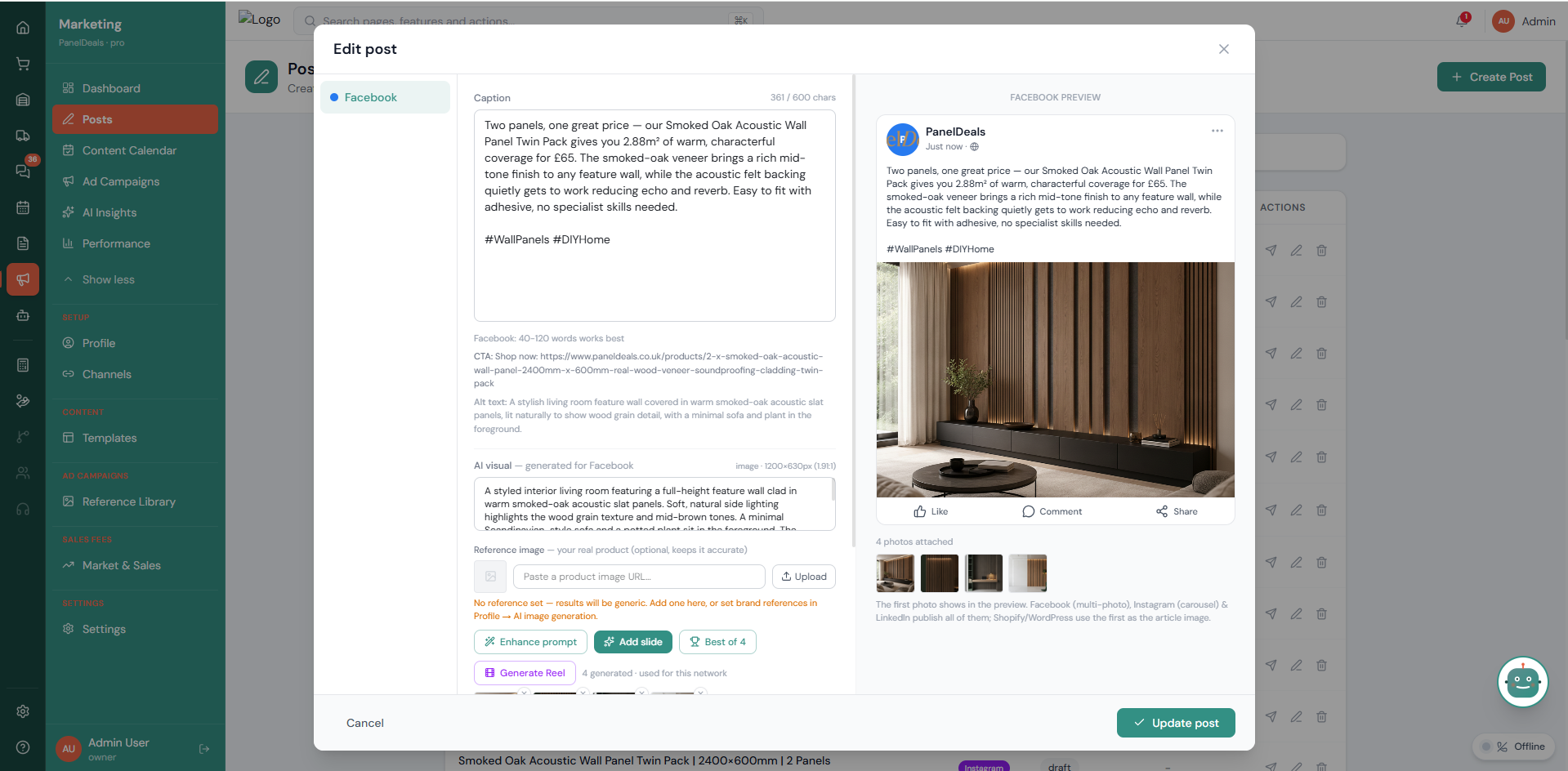 Marketing & SEO screen in CholaVerse